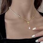 Layered Faux Pearl Necklace White & Gold - One Size