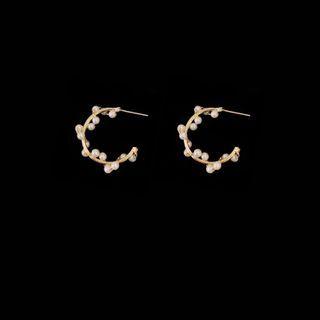 Faux Pearl Open Hoop Earring 1 Pair - Stud Earrings - Gold - One Size
