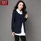 Mock Two Piece Collared Long Sleeve T-shirt
