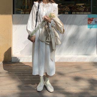 Eyelet Long-sleeve A-line Midi Dress