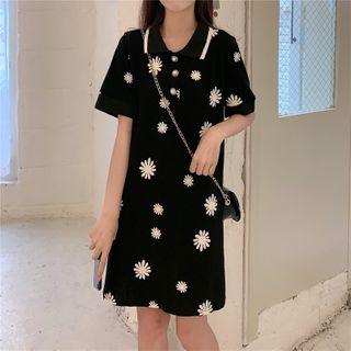 Short-sleeve Embroidered Polo Dress Dress - One Size