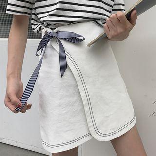 Contrast Stitching Wrap A-line Skirt
