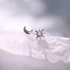Non-matching 925 Sterling Silver Moon & Star Earring Silver - One Size