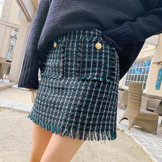 Patched-detail Tweed Miniskirt