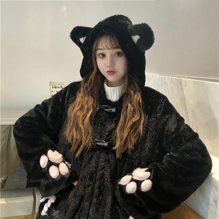 Cat Ear Accent Furry Hooded Duffle Coat