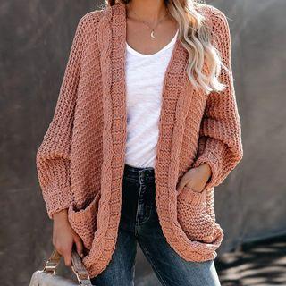 Batwing-sleeve Linen Flower Cardigan Knit Jacket