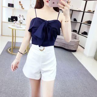 Set: Bow Accent Camisole Top + Wide Leg Shorts