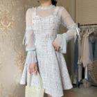 Mock Two-piece Long-sleeve Tweed Dress