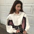 Colored Panel Frill-trim Hoodie