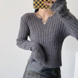 Notch-neck Ribbed Knit Top