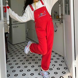 Letter Embroidered Loose Fit Jumper Pants