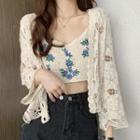 Floral Embroidered Crochet Lace Camisole Top / Cardigan