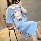 Printed Elbow-sleeve T-shirt Dress / Polo Dress