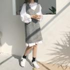 Ruffle Hem Long-sleeve A-line Dress / Cable-knit V-neck Long Sweater Vest