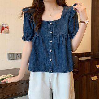 Square-neck Ruffle Denim Shirt