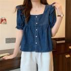 Square-neck Ruffle Denim Shirt