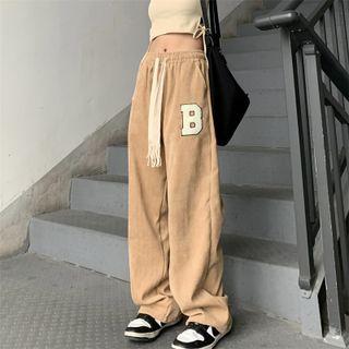 Lettering Embroidered Baggy Corduroy Pants