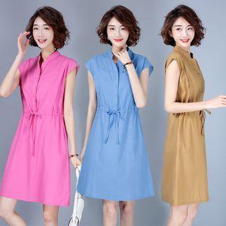 Drawstring Cap-sleeve A-line Dress