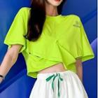 Short-sleeve Lettering Irregular Cropped T-shirt