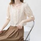 Square Neck Short-sleeve Lace Top