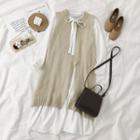 Plain Knit Vest / Bow Accent T-shirt Dress