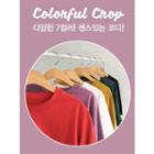 Elbow-sleeve Cropped Colored T-shirt