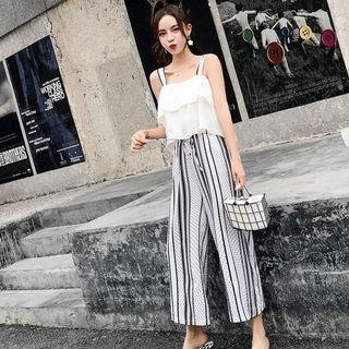 Set: Strappy Ruffle Top + Cropped Wide Leg Pants