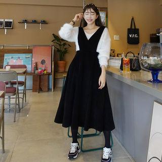 Adjustable-waist Corduroy Suspender Dress In 2 Lengths