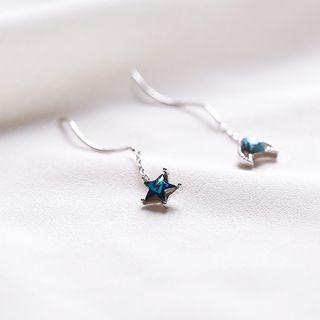 925 Sterling Silver Non-matching Moon & Star Swirl Threader Earring 1 Pair - X708 - Blue - One Size