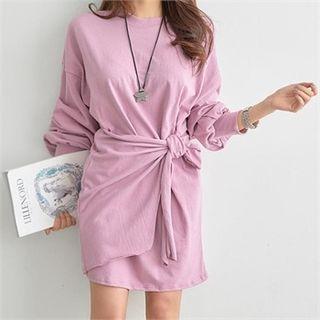 Balloon-sleeve Tie-waist Mini Pullover Dress