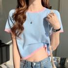 Short-sleeve Contrast Trim T-shirt Blue - One Size