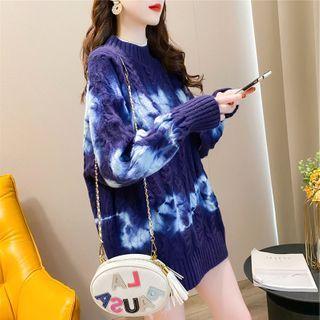 Tie-dye Print Cable Knit Sweater