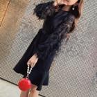 Fringed-sleeve Knit Dress With Sash