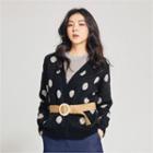 Dot Print Open-front Cardigan With Belt