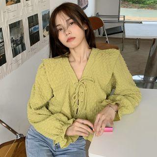 Textured Lace-up Blouse