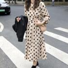 Long-sleeve Polka Dot A-line Midi Dress As Shown In Figure - One Size