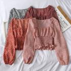 Square-neck Smocked Floral Crop Top