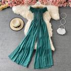 Off Shoulder Ruffled Smocked Jumpsuit
