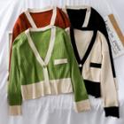 One-button Colorblock Knit Cardigan