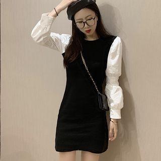 Mock Two Piece Long-sleeve Sheath Dress As Shown In Figure - One Size