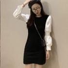 Mock Two Piece Long-sleeve Sheath Dress As Shown In Figure - One Size
