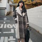 Faux Shearling Double-breasted Plaid Coat