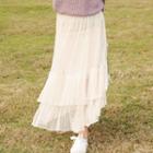 High Neck Long Sweater / Layered Midi Skirt