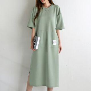 Patched Kangaroo-pocket Midi Dress