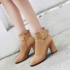 Faux Suede Buckled Block Heel Stiletto Ankle Boots