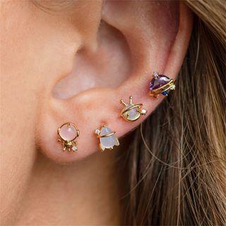Set Of 4: Rhinestone Stud Earring 82 - Gold - One Size