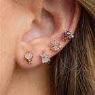 Set Of 4: Rhinestone Stud Earring 82 - Gold - One Size