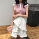 Patterned Knit Sleeveless Top / Ruffle A-line Skirt