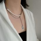 Layered Pendant Faux Pearl Panel Chain Necklace As Shown In Figure - One Size