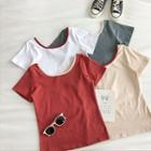 Color-block Trim Crewneck Short-sleeve Top